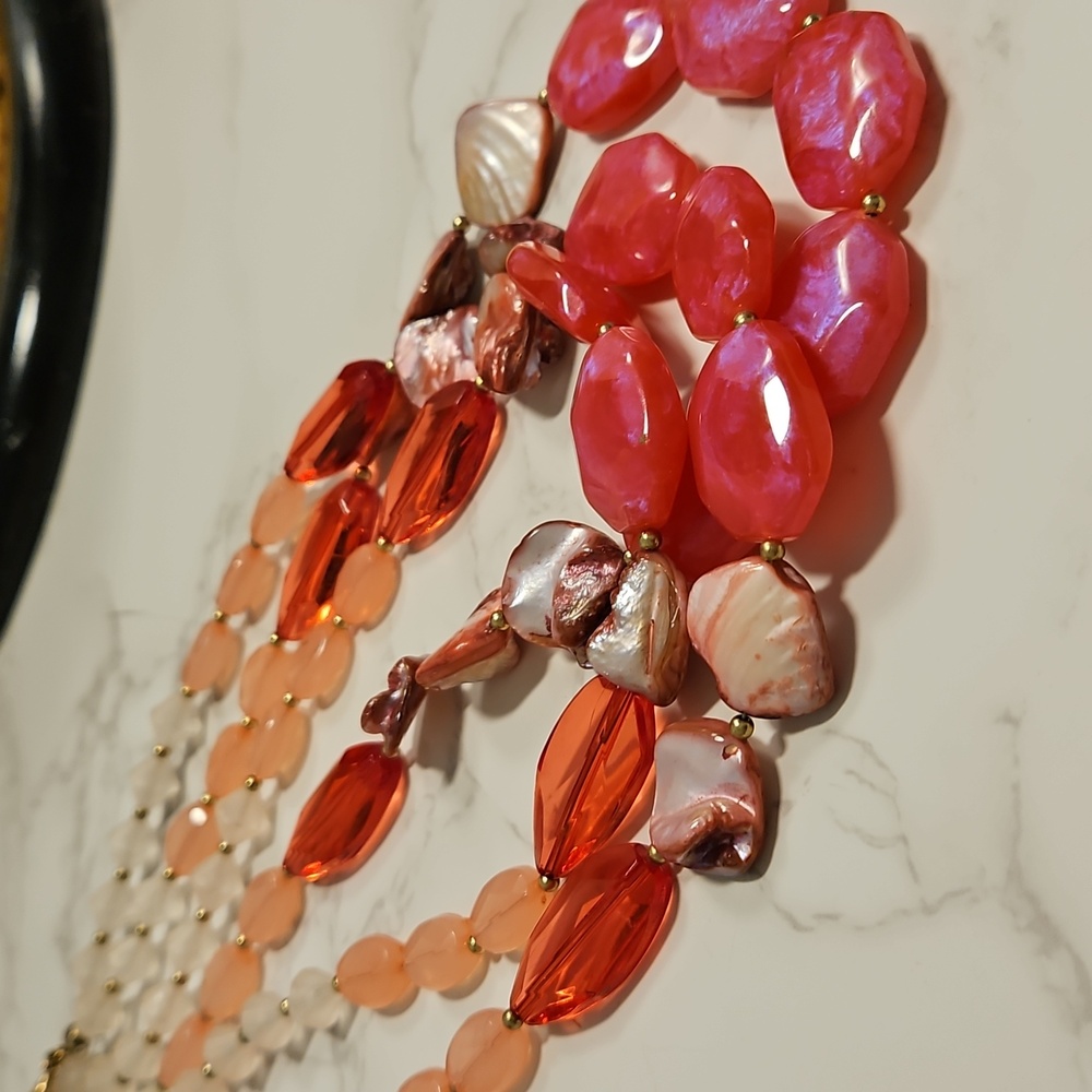 Vintage PINK AND oyster Shell NECKLACE 21" - Picture 3 of 3